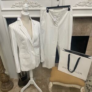 2pc Ann Taylor White Blazer and Pinstripe Wide-Leg Pants Suit